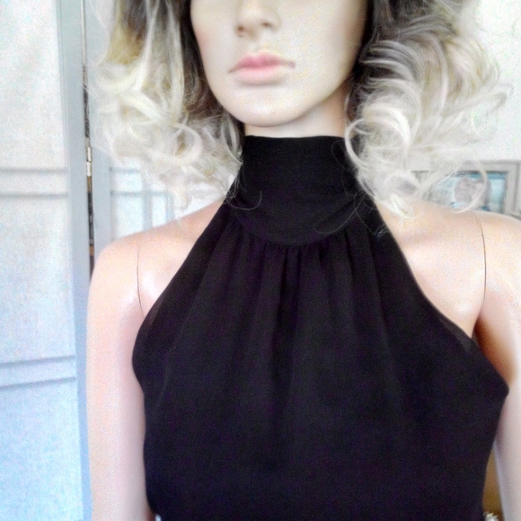 Unique high neck lined flared bottom dress - Picture 2 of 3